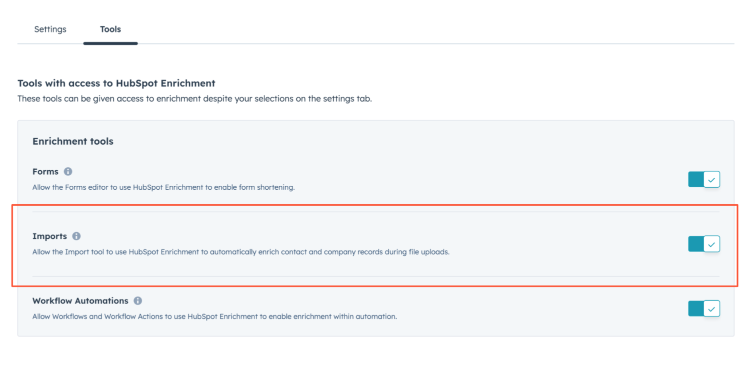 Instellingen tools Hubspot